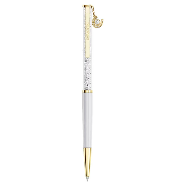 Crystalline ballpoint pen Horse shoe, White, White lacquered, Gold-tone plated